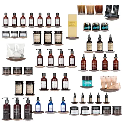 Collection of accessories for the bathroom or beauty salon.  Bathroom accessories