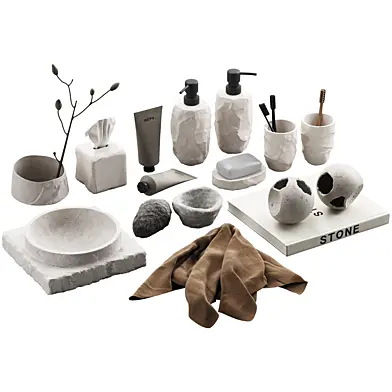 488 bathroom decorative set 04 cracked concrete accessories 01