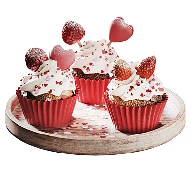 Cream, macaroon and strawberry cakes