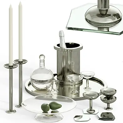 Decorative kitchen set with metal tray and champagne