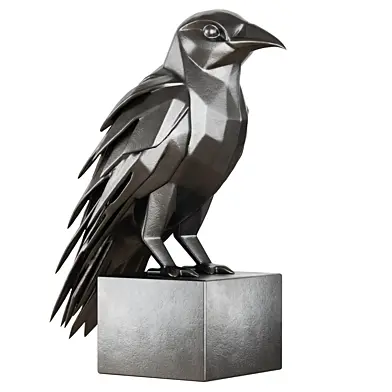 Metal sculpture of a crow