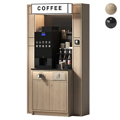 Coffee Station with Vending Machine. Self-Service Coffee Station