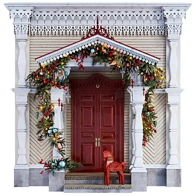 New Year's decoration of a wooden porch