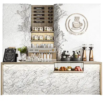 Cafe design project with stone countertops. Sweets