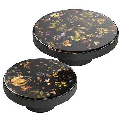 Epoxy resin coffee table set with flowers and herbs