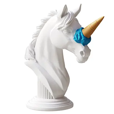 A surreal pop art unicorn bust