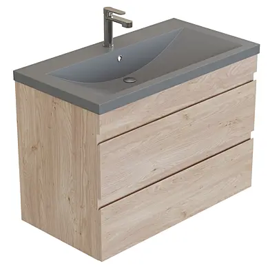 OM Tumba Nota new light oak cabinet with Florentina Anita silk gray sink