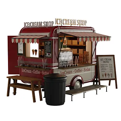 Realistic Ice Cream Food Cart Trailer
