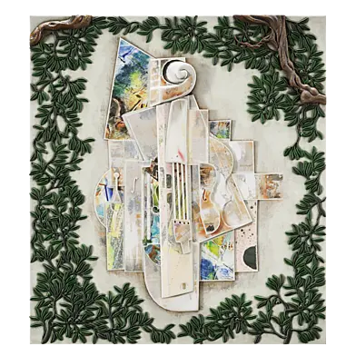 Decorative bas-relief panel with geometry and olive trees