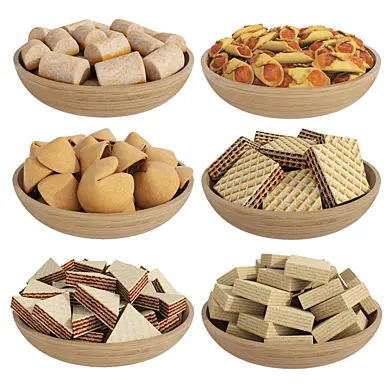 Cookie and wafer wooden bowls