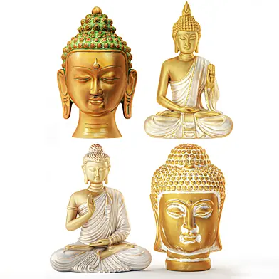 Collection of figurines and statues bust Buddha, head, meditation. Set 113.