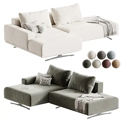 Modular corner sofa ZILLIS, 262 cm, with an ottoman 160 cm on the left, velvet | skdesign