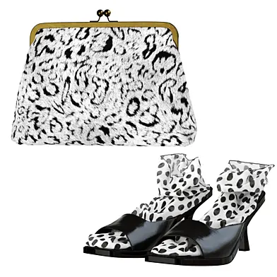 Decorative set (mules, reticule made of jaguar wool)