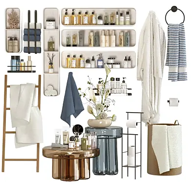 Decorative set for the bathroom with transparent tables and cosmetics