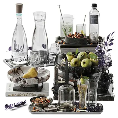 Decor set water, fruits, nuts, candle, branch stv020