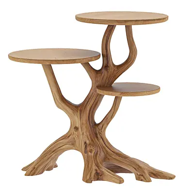 Sculptural Multi-Tier Christmas Solid Wood End Table
