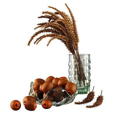 Dried Grass Arrangement with Glass Vase & Fruits