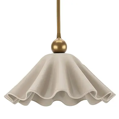 Vintage Brass Scalloped Pendant Light, Ceiling Light Fixture, Mid Century Modern Hanging Lamp, Cream Shade Kitchen Island Light