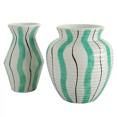 Hand-Painted Wavy Stripe Ceramic Vases
