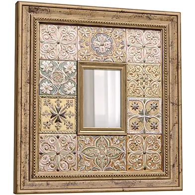 Decorative Wall Mirror in a Wooden Frame with Pastel Painted Ceramic Tiles