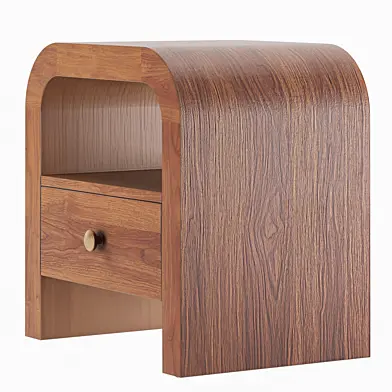 Modern Curved Solid Wood Nightstand with Drawer & Open Storage Shelf
