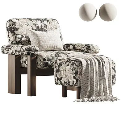 Boucle Solid Wood Accent Chair with Ottoman