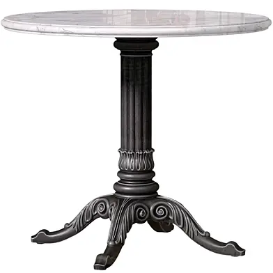 Round Coffee Side Table with White Marble Top on Cast Iron Base