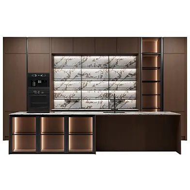 Modern kitchen with a dark walnut island
