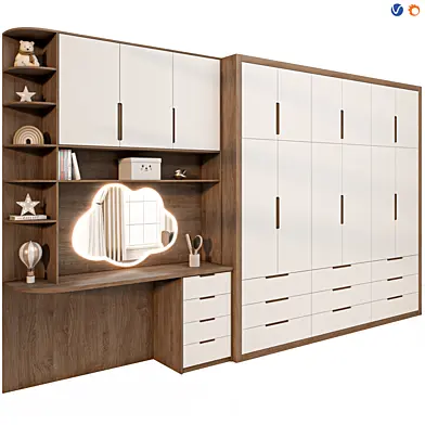 Modern Kids Wardrobe with Vanity and Shelving
