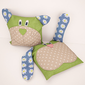 bunny pillow and teddy bear