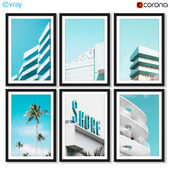 A series of posters with the architecture of Miami