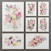 Set of paintings with watercolor flowers