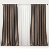 Brown velvet curtains with white tulle.