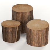 Three dark coffee table stumps.