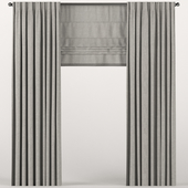 Brown curtains with a roman curtain.