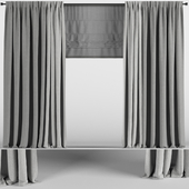 Gray curtains in two shades + Roman blinds.