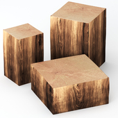 Coffee tables made of stumps.