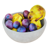 Pears and Plums in Decorative Round Vase