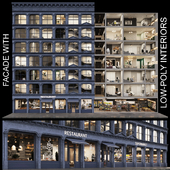 Facade with 20 residential and public low-poly interiors