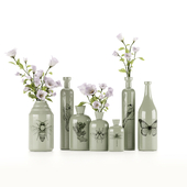 Set of flowers in vases