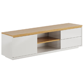 TV cabinet Abilen oak veneer and white lacquered 150 x 44 cm