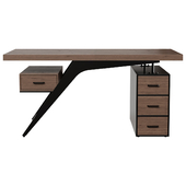 Desk Wooden Office Desk Black Computer Desk with 4 Drawers in Metal Legs