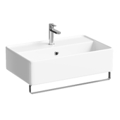 Rectangular Wall Mounted Ceramic Sink With Polished Chrome Towel Bar