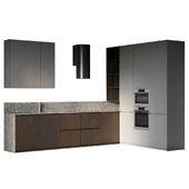 Corner kitchen in dark colors