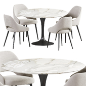 Aero Dining chair, Tulip Round Marble Table