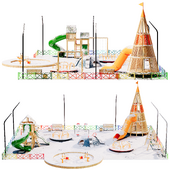 Children's playground with snow