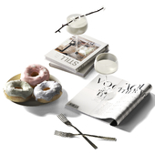Decorative set with donuts, milk and sakura