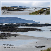 Evening panorama. View of the bay and mountains.