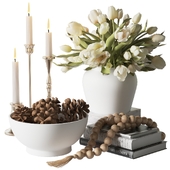 Decorative set with tulips in a white vase