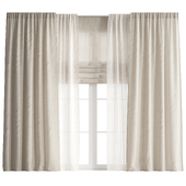Linen Curtain with Tulle and Roman Blinds set 05